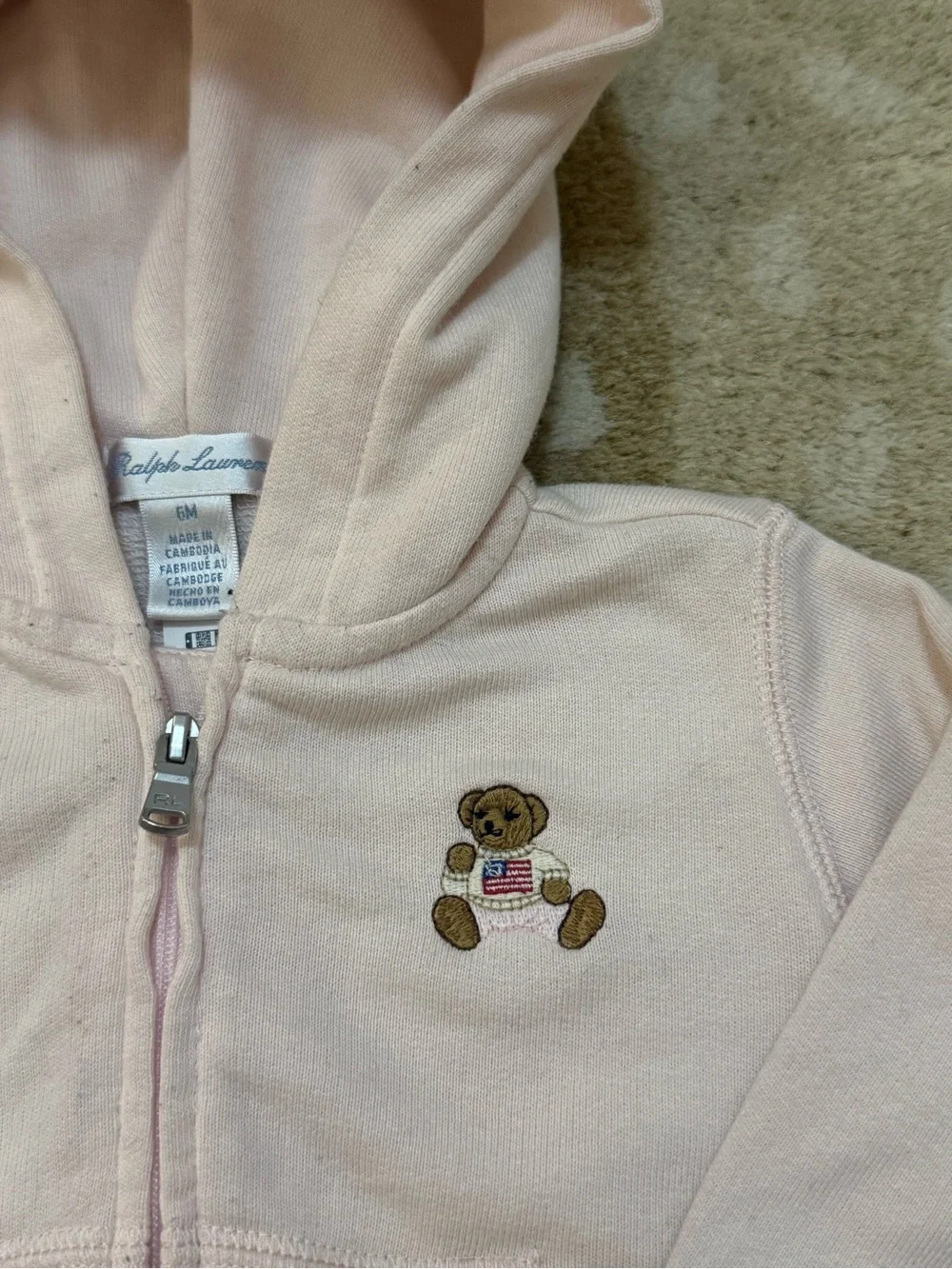 Polo Ralph Lauren baby girls 6M pale pink Embroidered bear full-zip hoodie